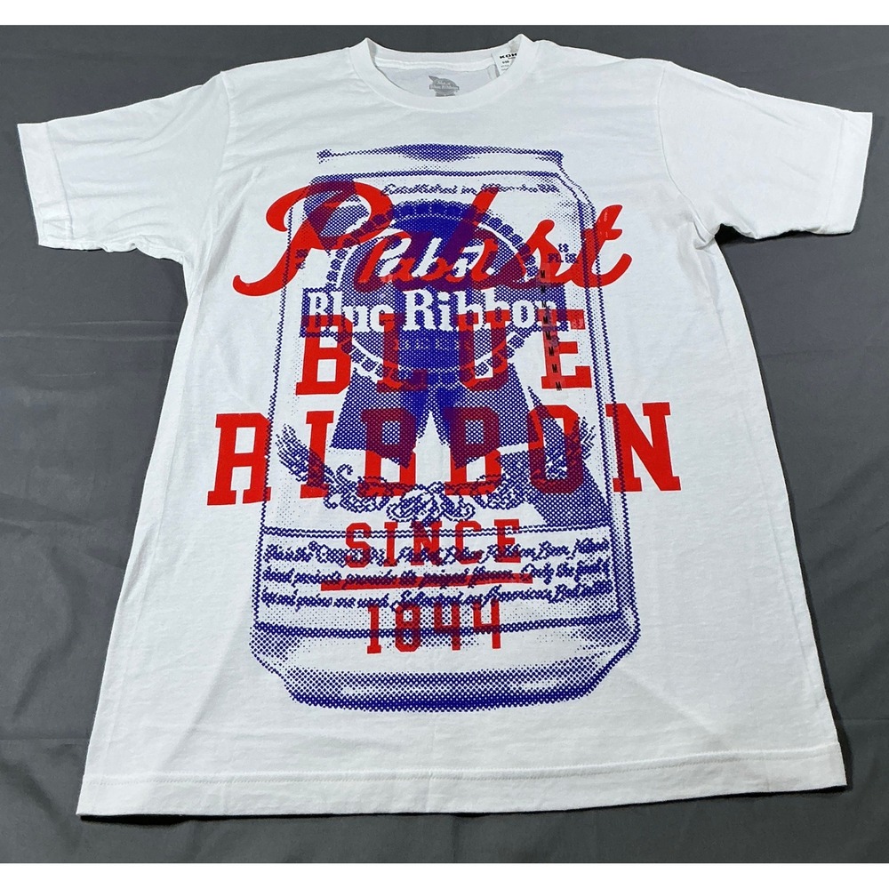 Pabst Blue Ribbon PBR Beer Graphic T-Shirt Mens Medium White TSF620PPBR NWT